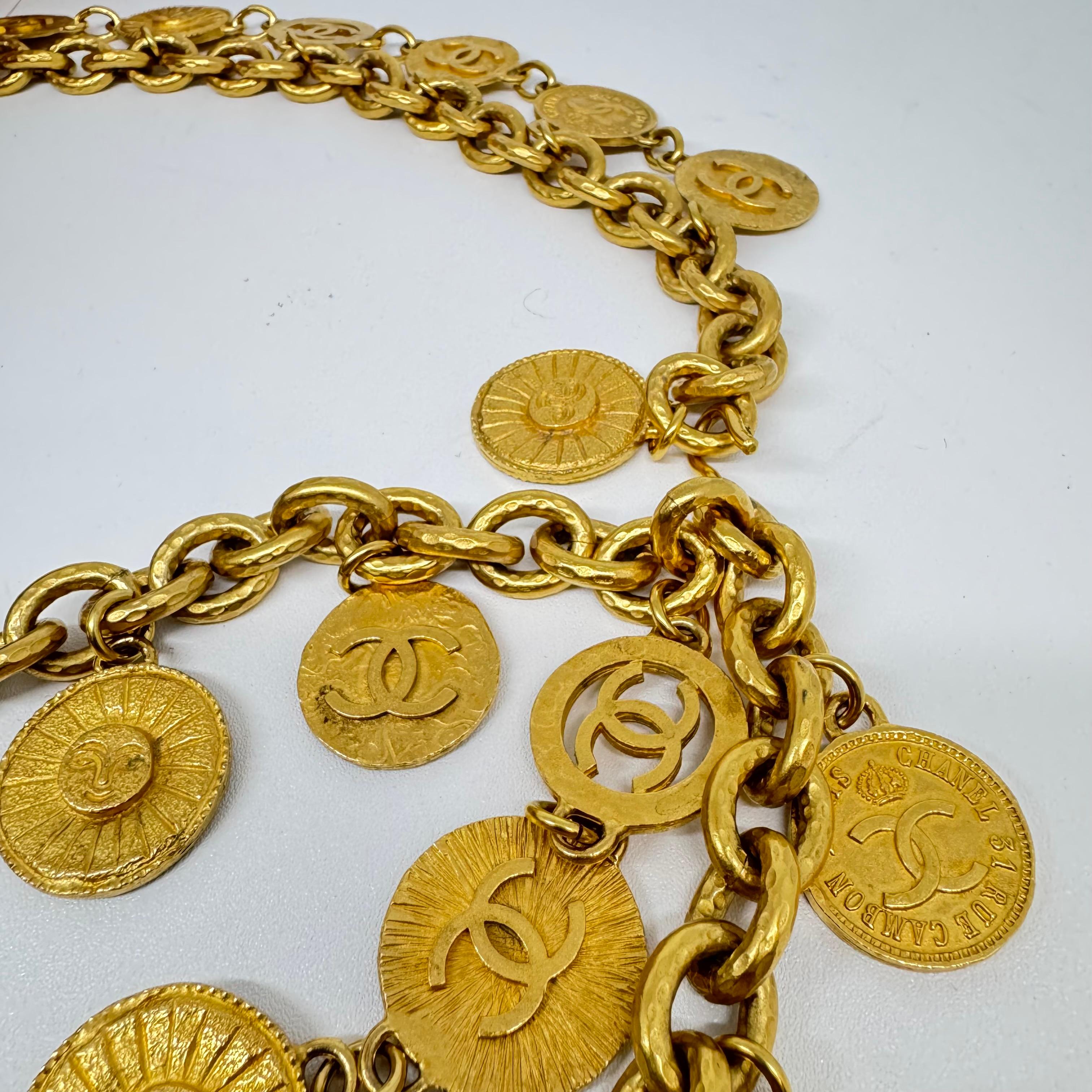 Rare 1993 Chanel Gold Chain Triple Layered Medallion Belt For Sale 2