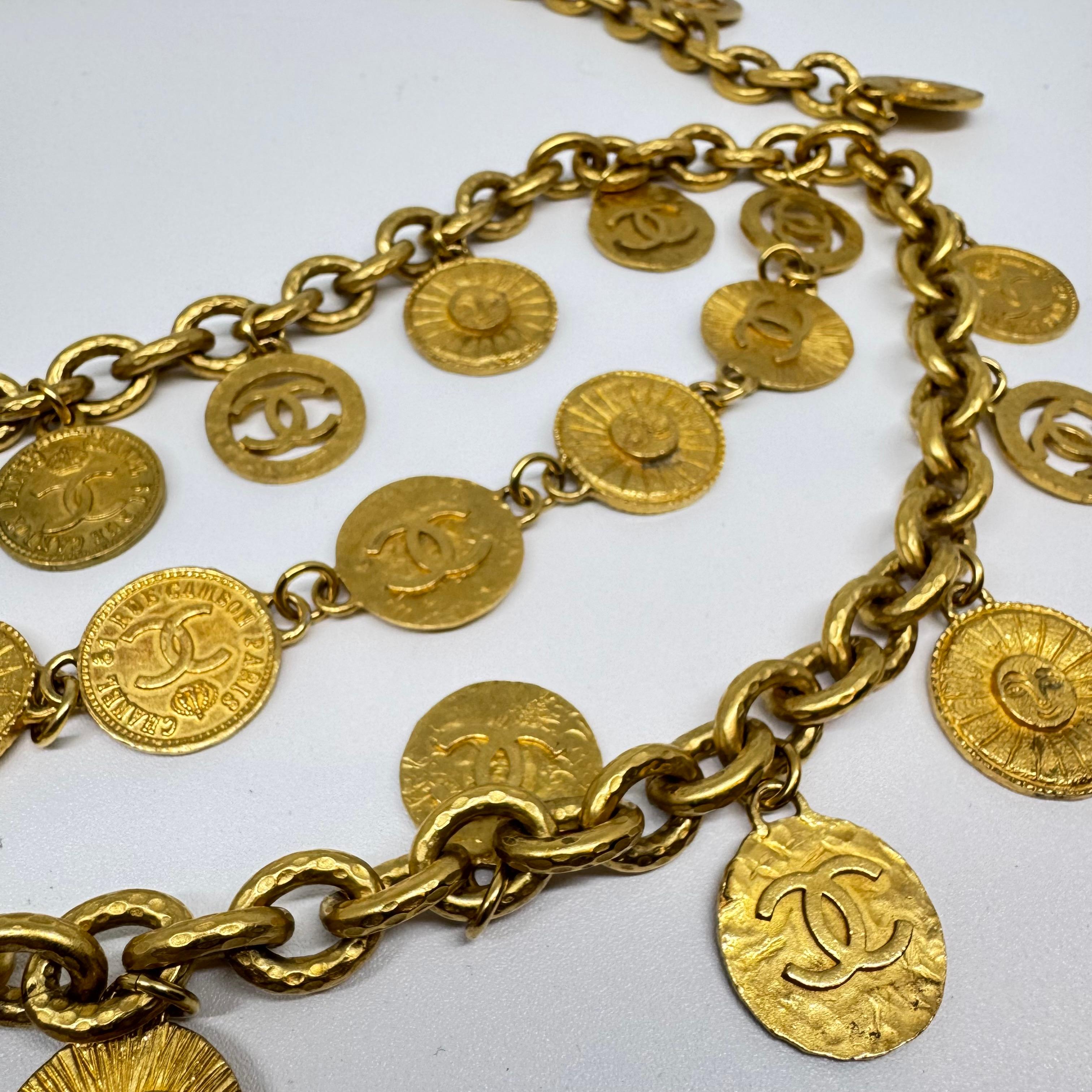 Rare 1993 Chanel Gold Chain Triple Layered Medallion Belt For Sale 3