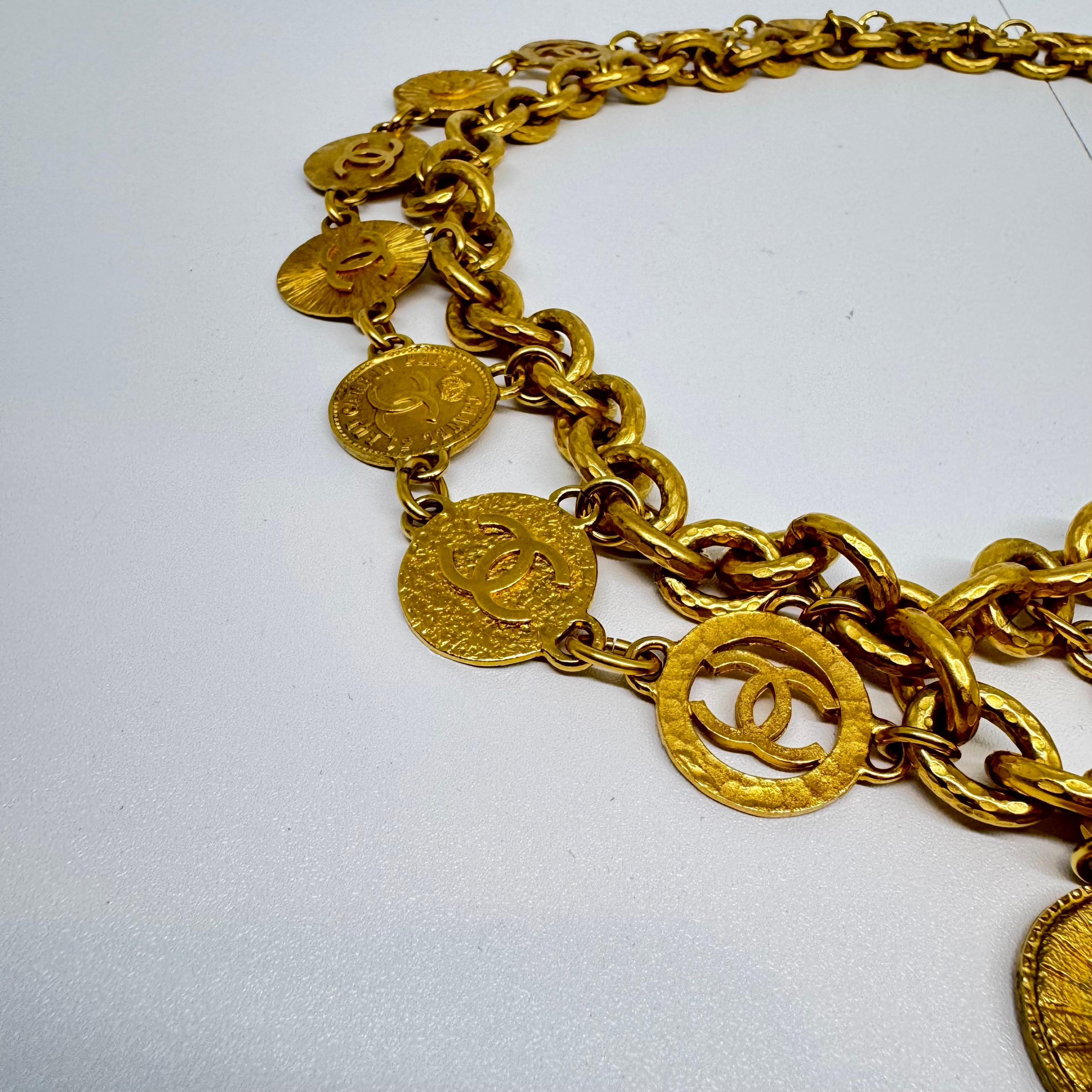 Rare 1993 Chanel Gold Chain Triple Layered Medallion Belt For Sale 4
