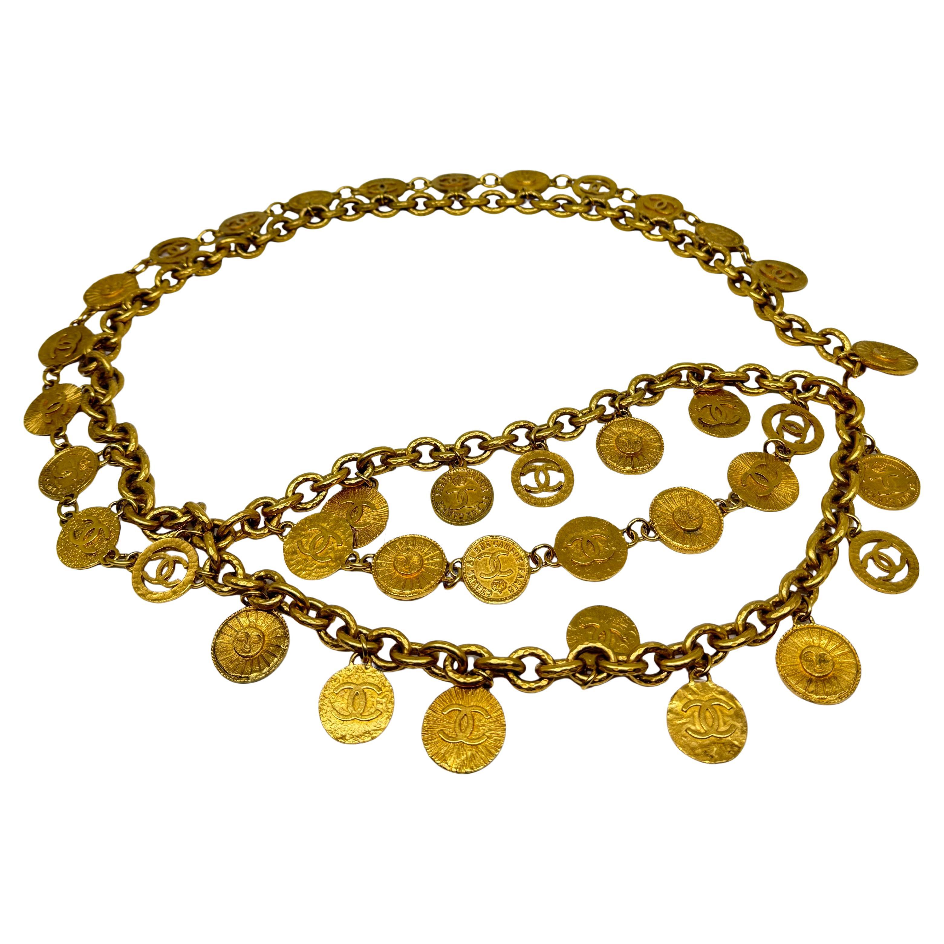 Rare 1993 Chanel Gold Chain Triple Layered Medallion Belt For Sale