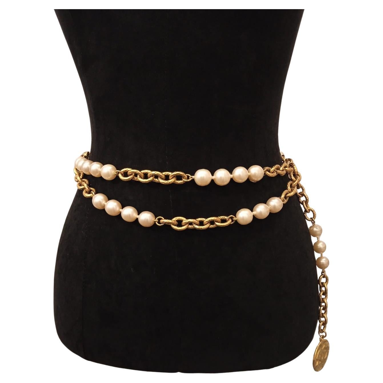 Rare 1993 Chanel Pearl Chain Double Layered Belt