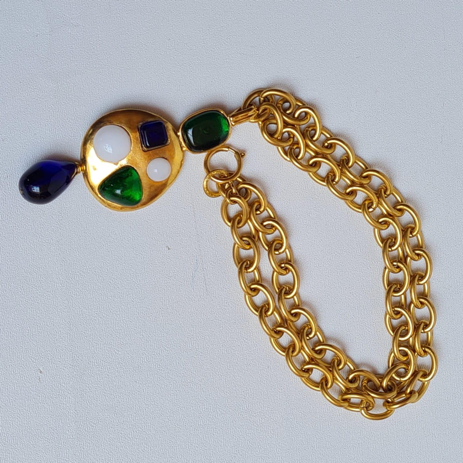  Chanel, rare collier vintage Gripoix byzantin en or avec perles pendantes, 1993 Unisexe 
