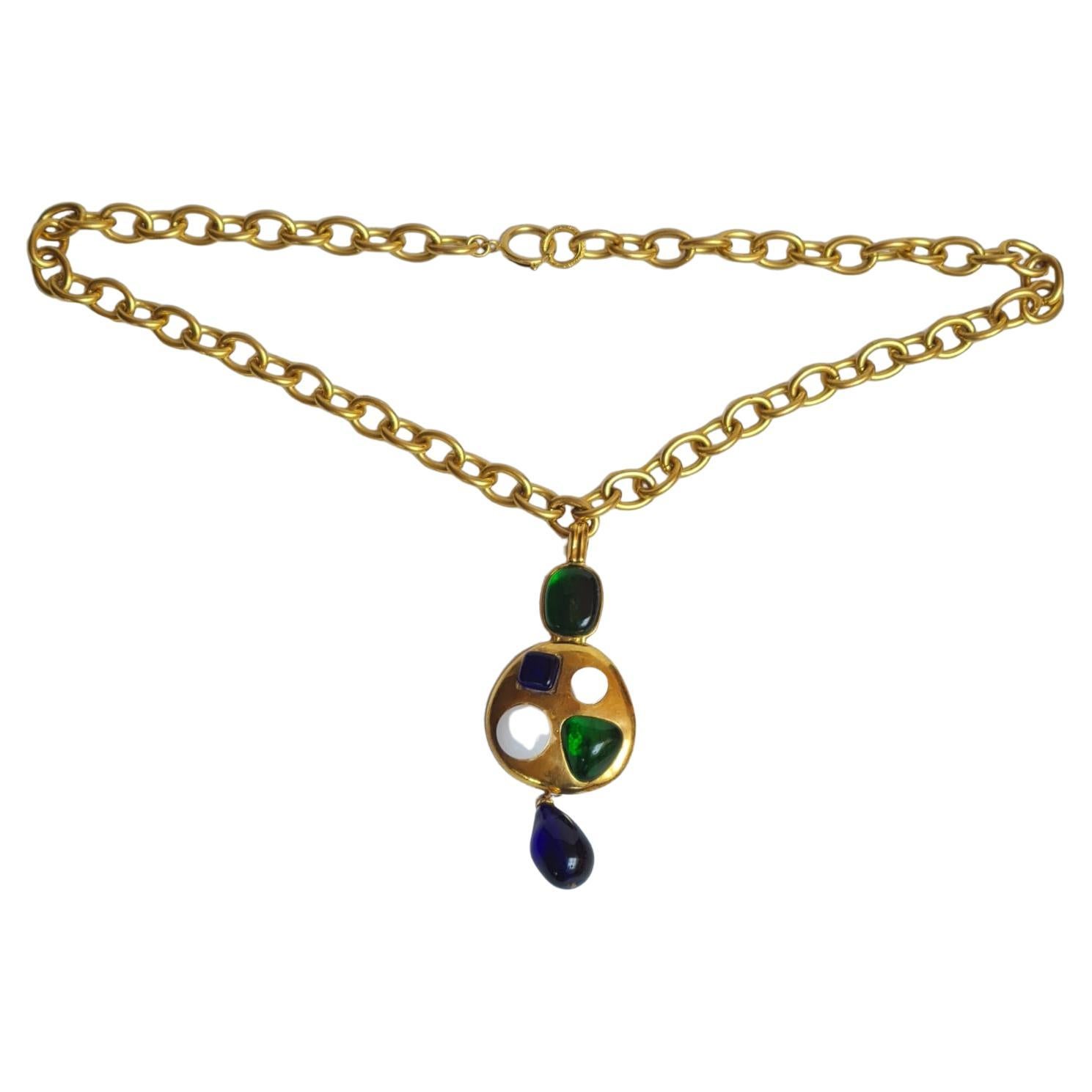 Chanel Pearl Gold 1993 Vintage Gripoix Drop Necklace Byzantine