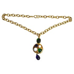 Rare 1993 Chanel Vintage Gold Gripoix Byzantine Drop Pearl Necklace