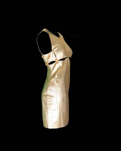UNWORN Gianni Versace 1994 Medusa Metallic Golden Leather Dress Museum Piece 44