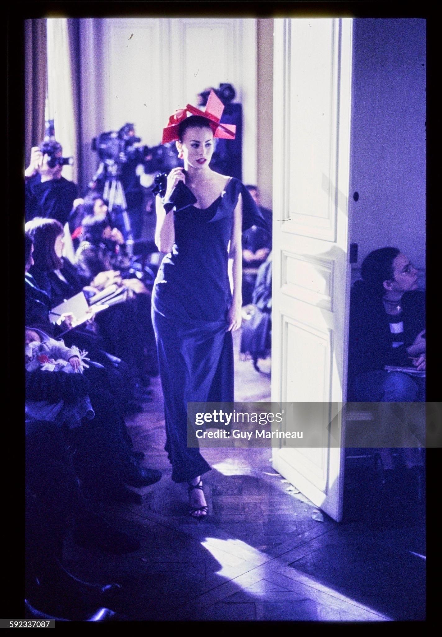 Rare 1994 John Galliano Ruby Red Off Shoulder Bias-Cut Gown Worn by Raquel Welch 13