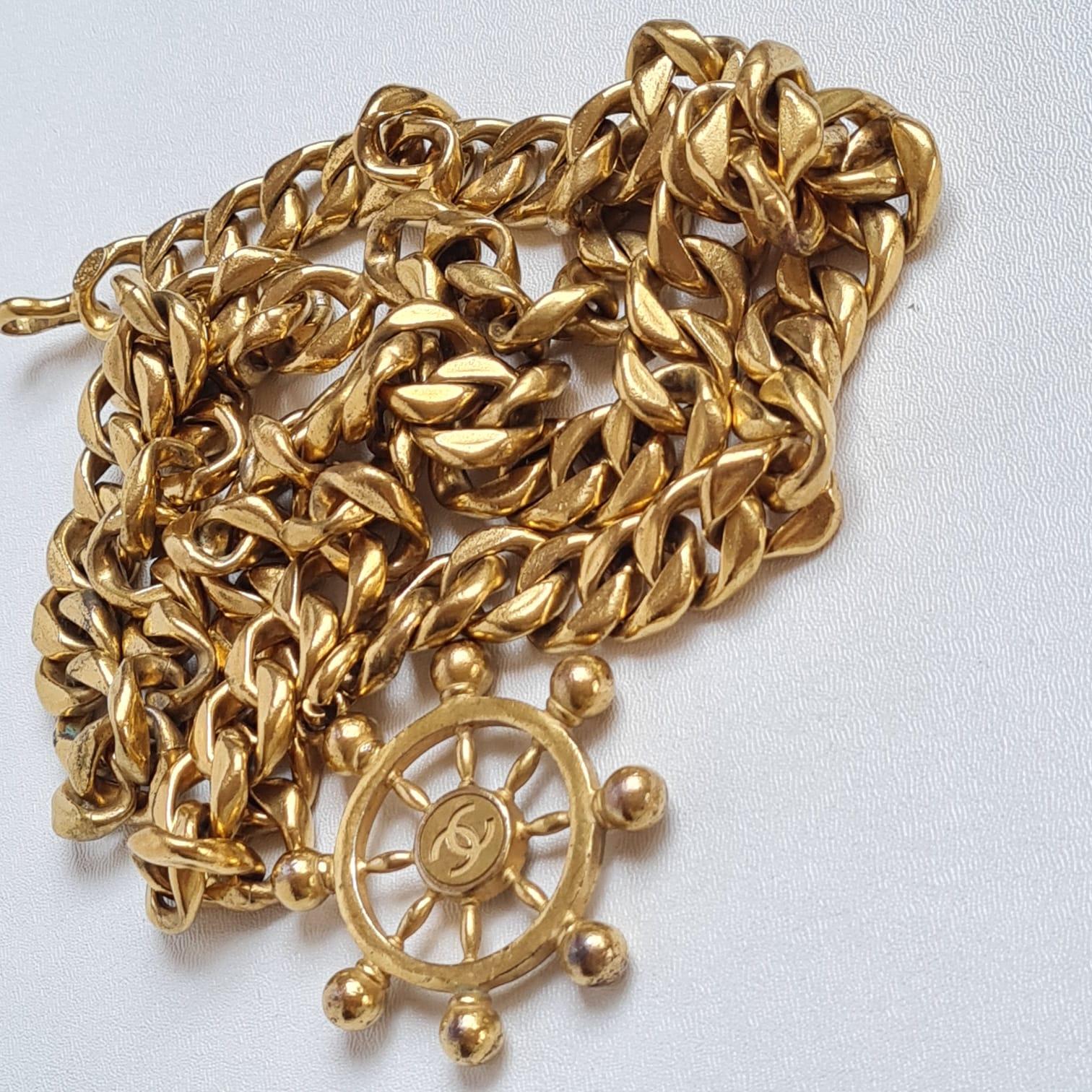 Brown Rare 1994 Vintage Chanel 24K Gold Layered Sailor Chain Belt