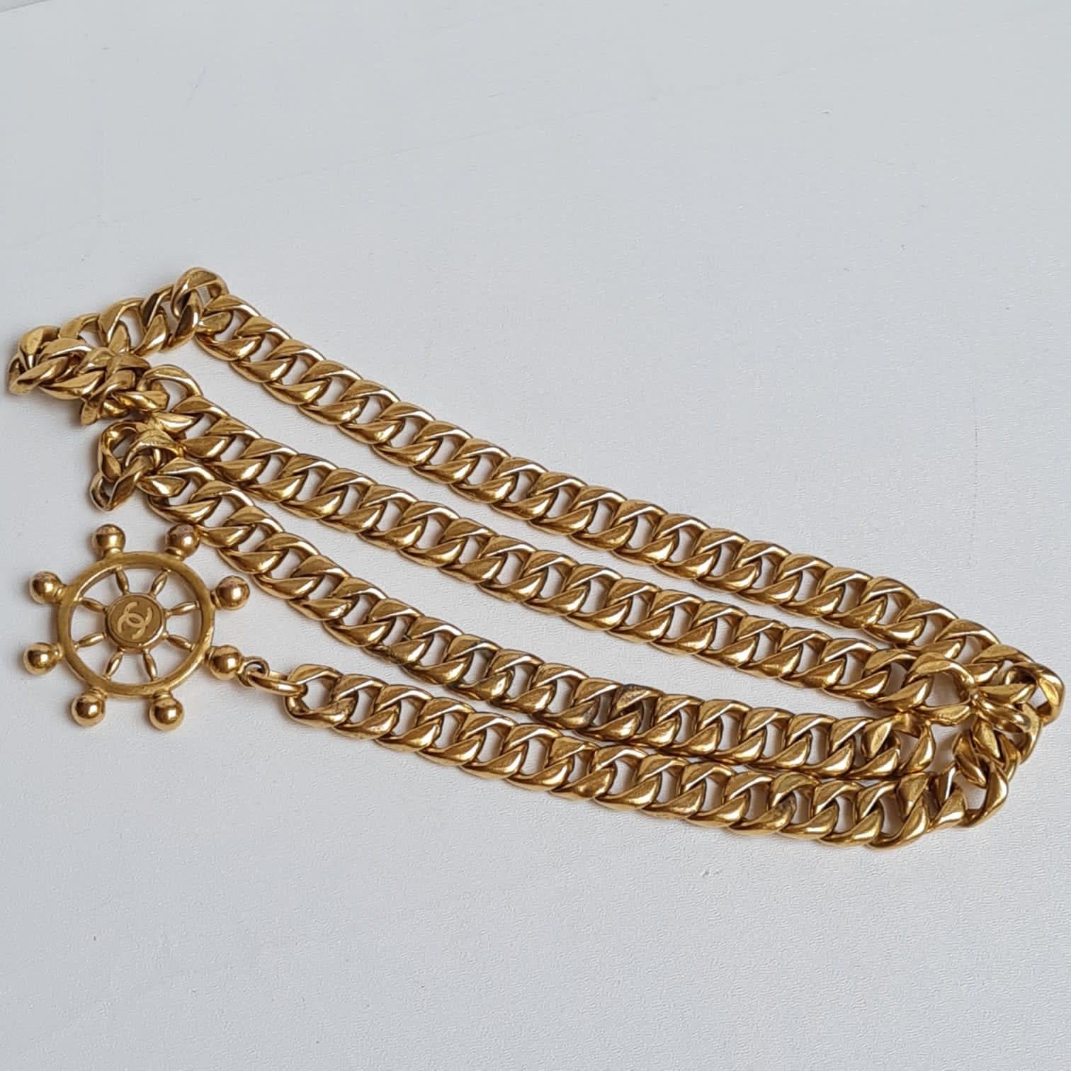 Rare 1994 Vintage Chanel 24K Gold Layered Sailor Chain Belt 2