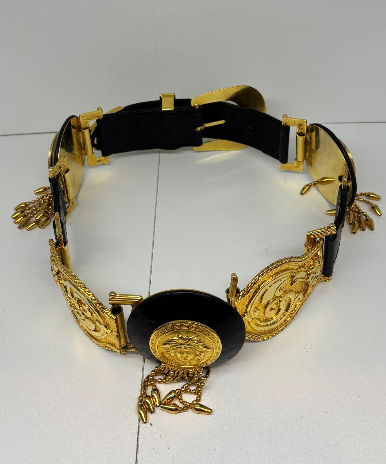 Rare 1995 Gianni Versace Fringe Medusa Bondage Belt For Sale 1