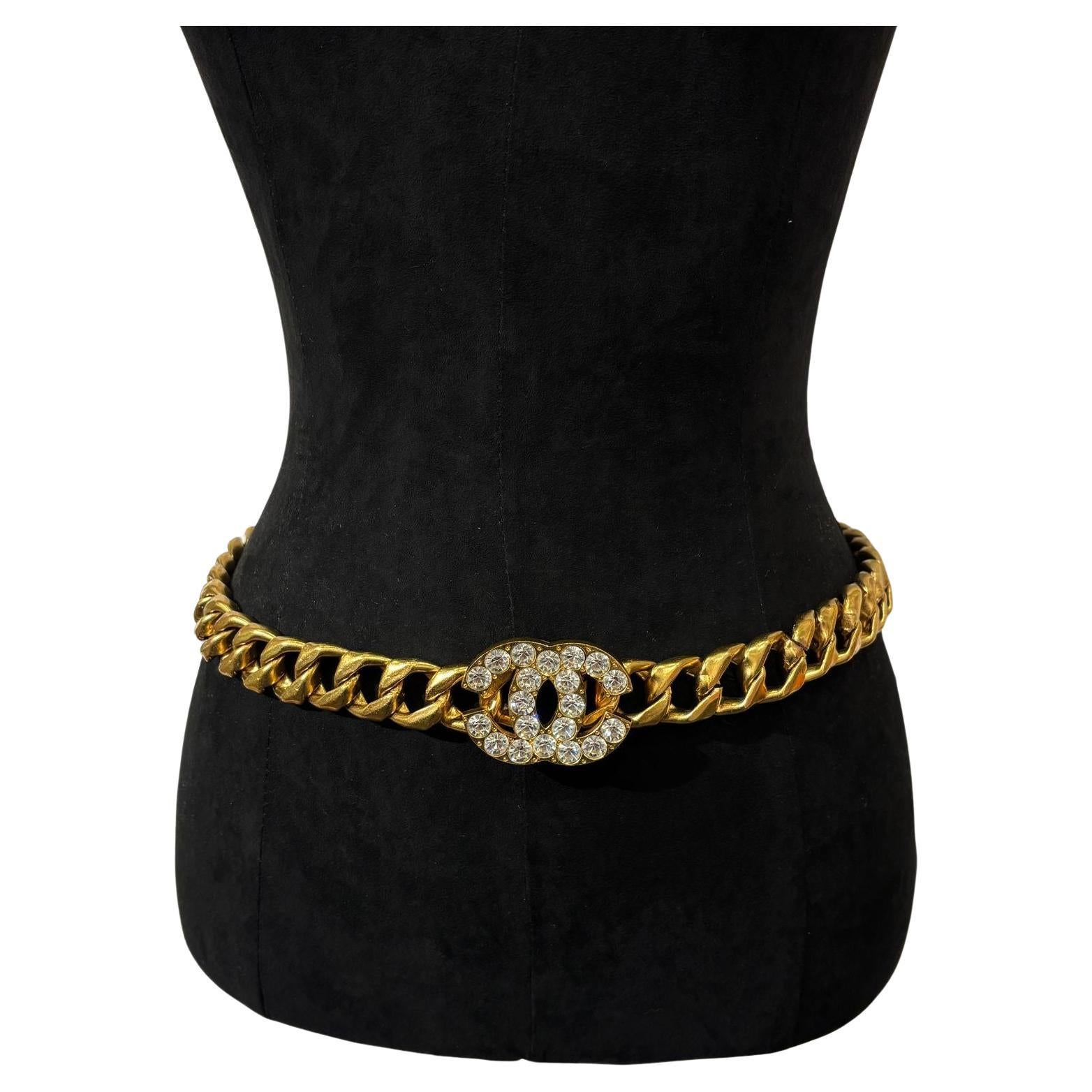 Ceinture vintage Chanel Crystal CC épaisse rare de 1995 en vente