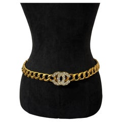 Rare 1995 Vintage Chanel Crystal CC Chunky Chain Belt