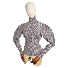 Rare 1995 Vivienne Westwood Gingham High Collar Fitted Blouse - Corset Shirt