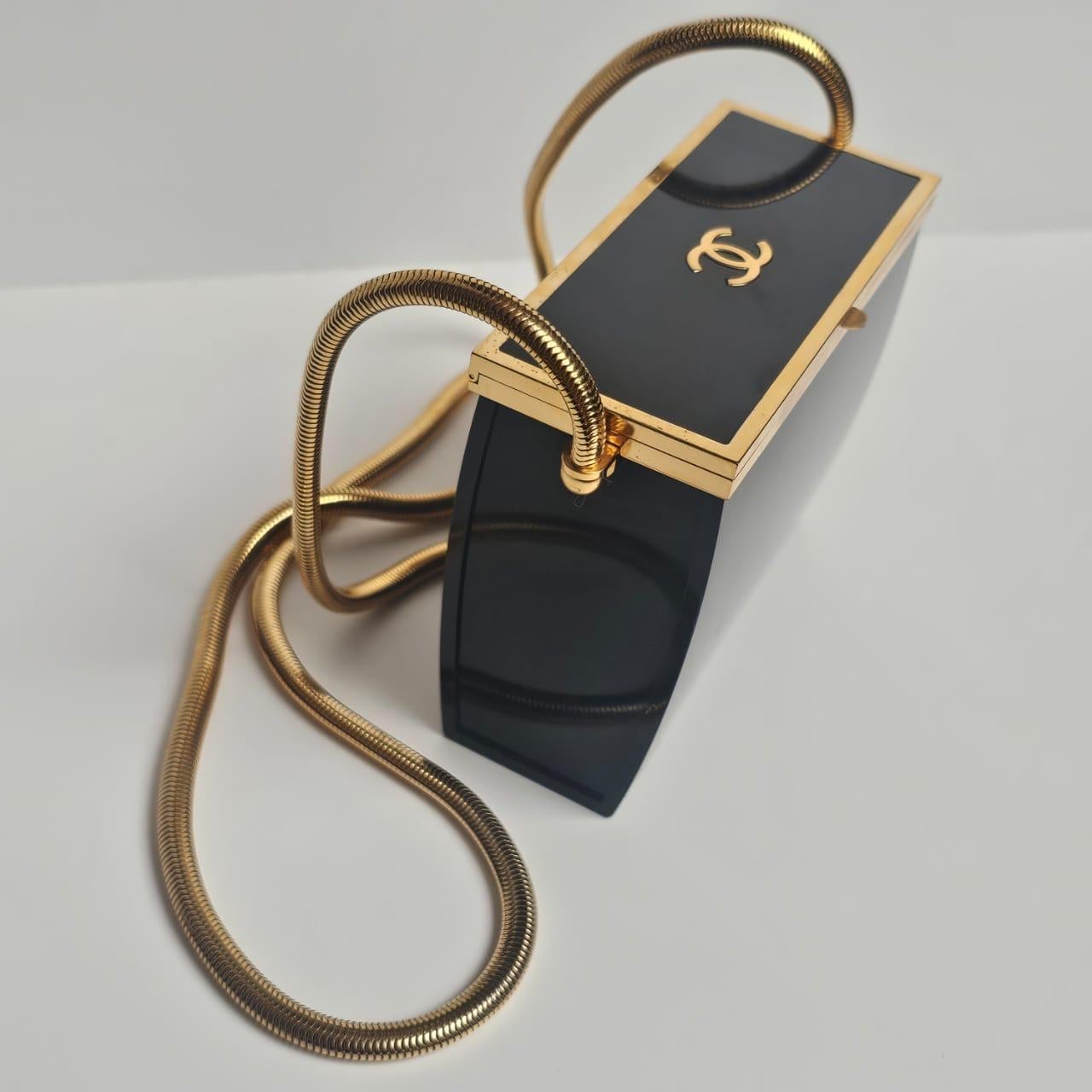 Rare 1997 Chanel Mini Black Plexiglass CC Snake Chain Box Bag For Sale 6