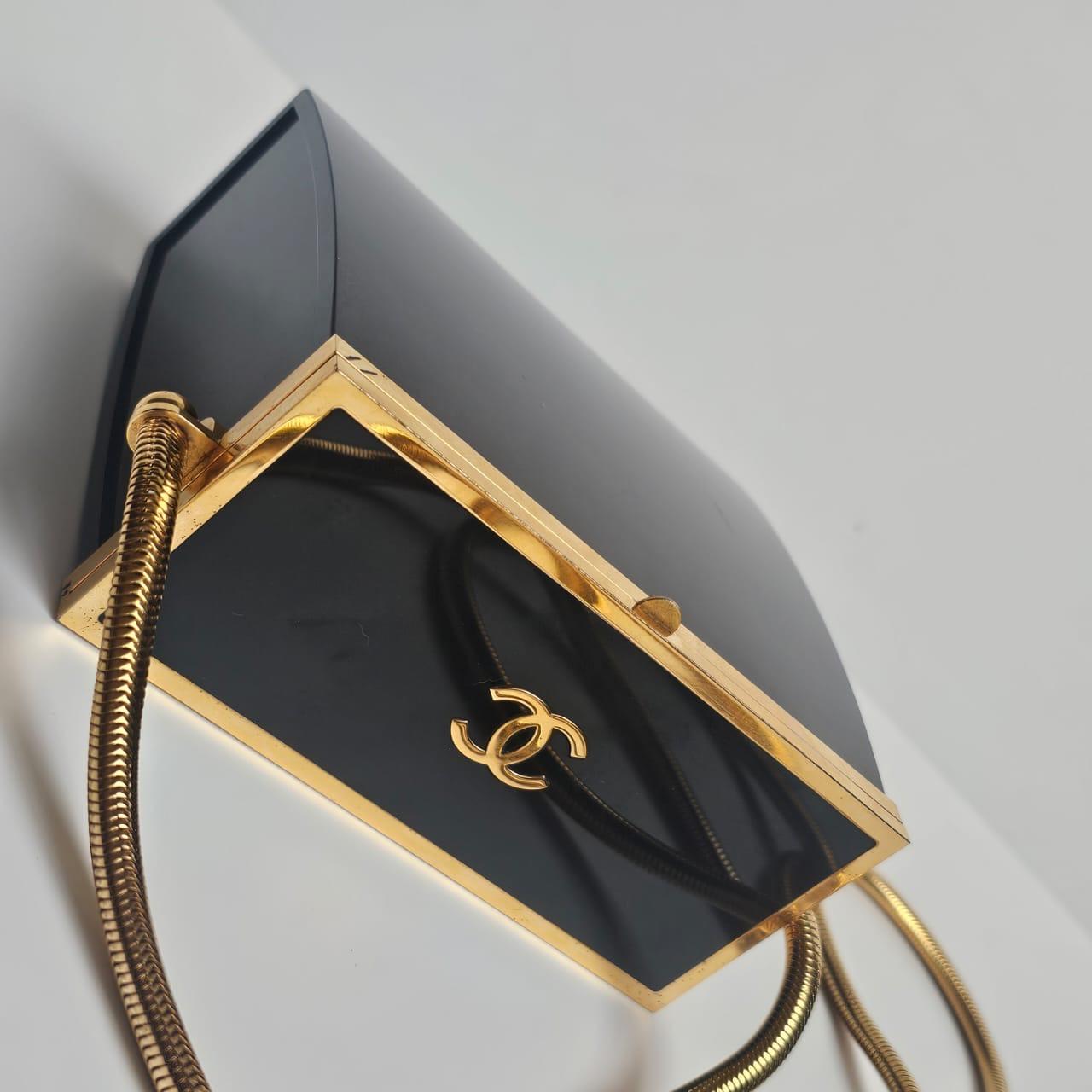 Rare 1997 Chanel Mini Black Plexiglass CC Snake Chain Box Bag For Sale 14