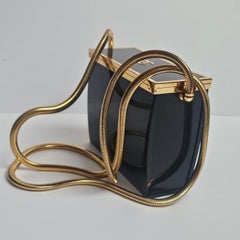 Rare 1997 Chanel Mini Black Plexiglass CC Snake Chain Box Bag