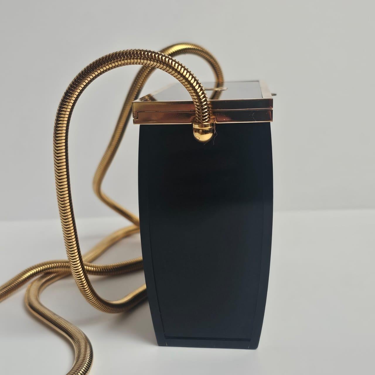 Rare 1997 Chanel Mini Black Plexiglass CC Snake Chain Box Bag For Sale 2
