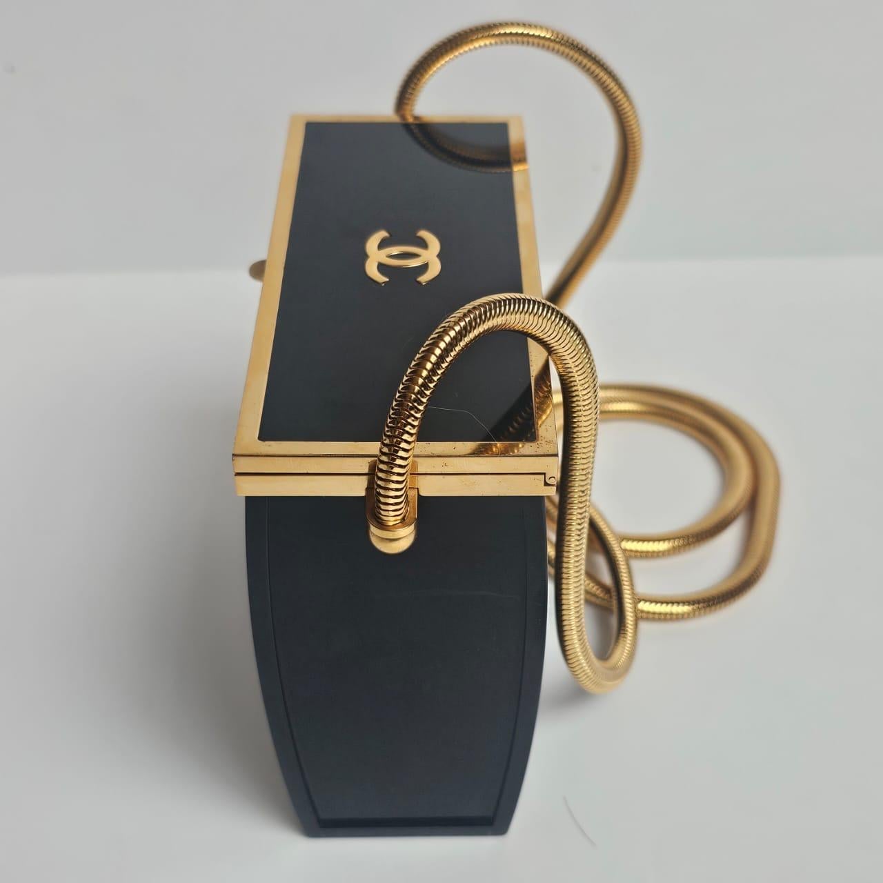 Rare 1997 Chanel Mini Black Plexiglass CC Snake Chain Box Bag For Sale 4