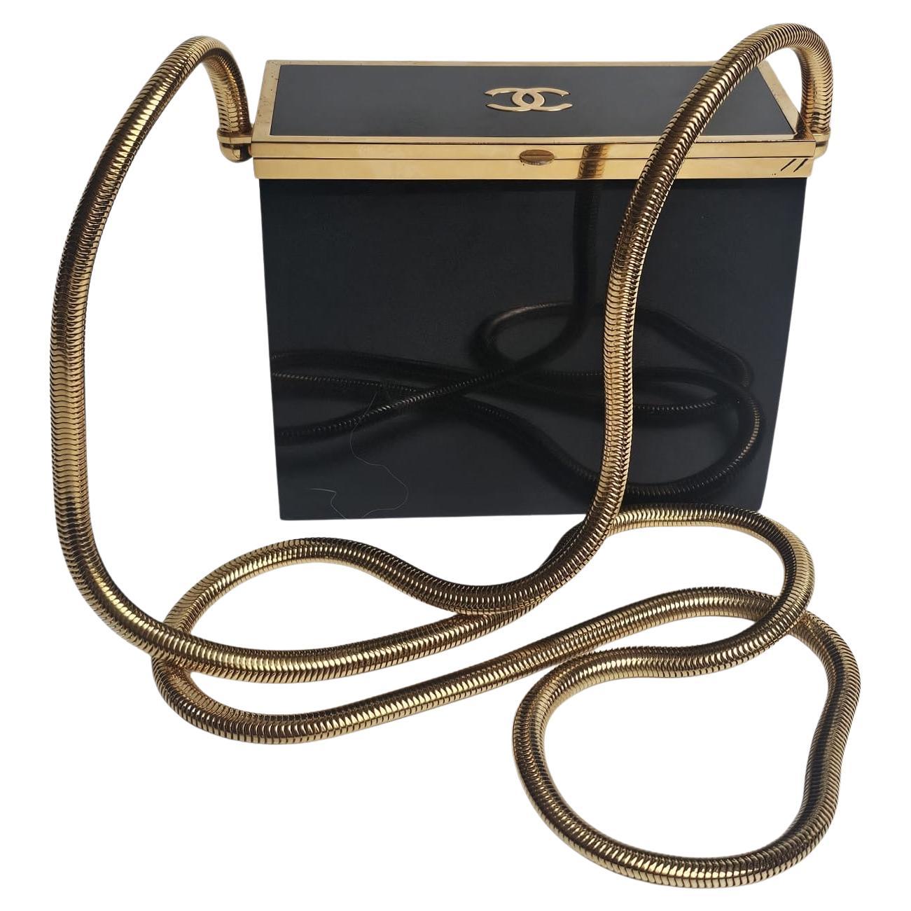 Rare 1997 Chanel Mini Black Plexiglass CC Snake Chain Box Bag For Sale
