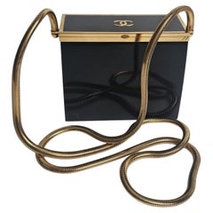 Rare 1997 Chanel Mini Black Plexiglass CC Snake Chain Box Bag