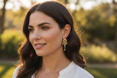 Vintage 19k Yellow Gold Floral Drop Earrings, Mid-20th Century, USA