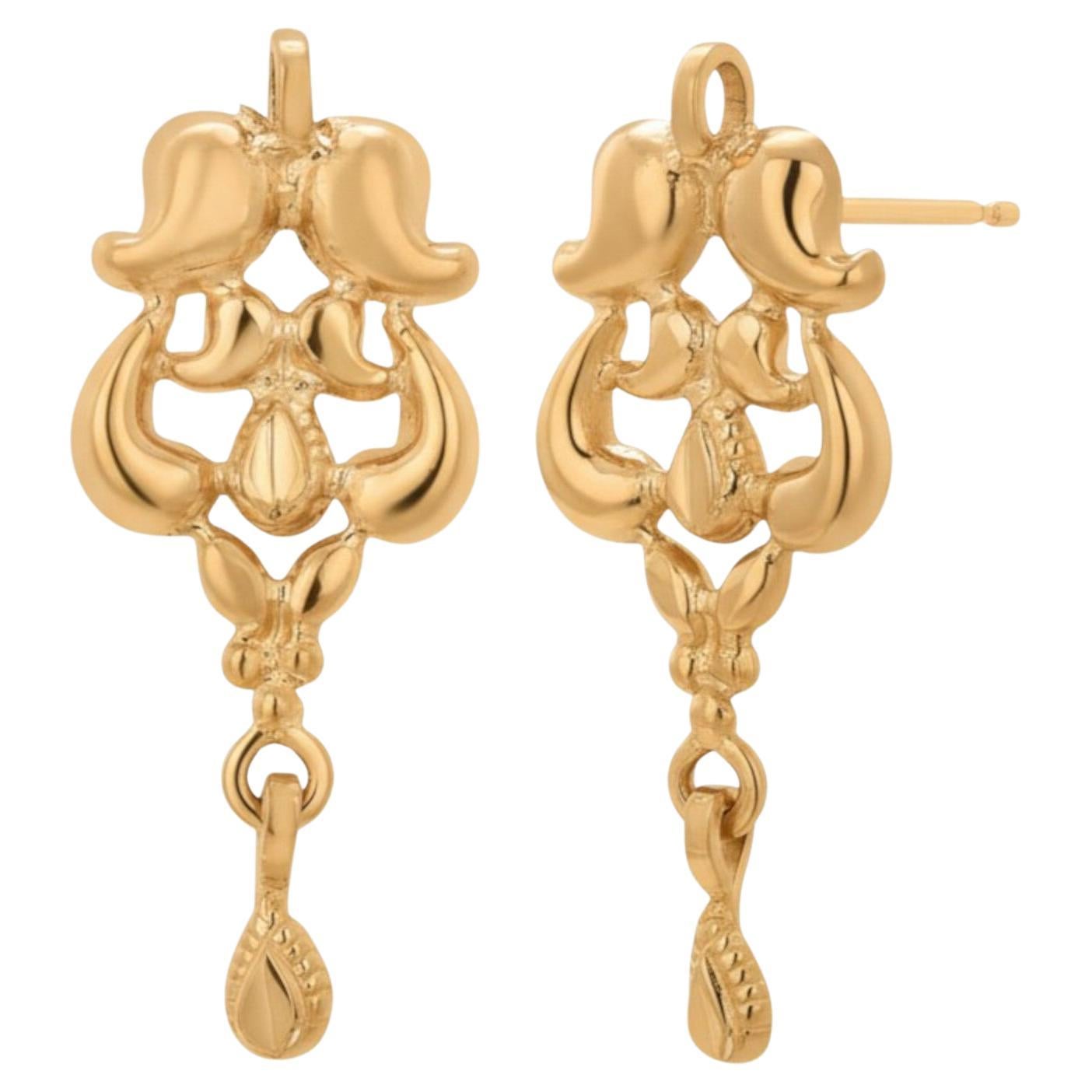 Rari orecchini a goccia floreali vintage in oro giallo 19k