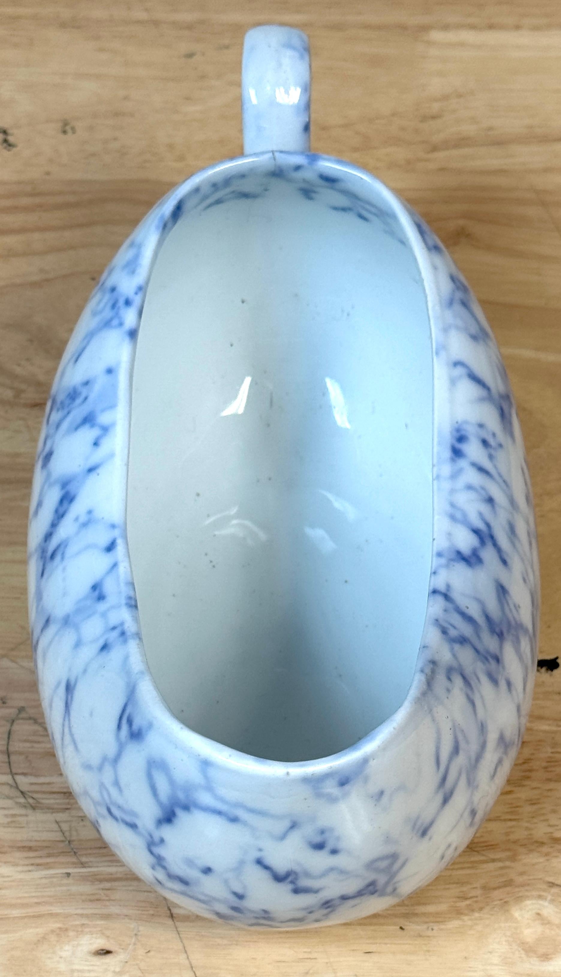 High Victorian Rare 19th C. English Blue & White Marbleized Porcelain Bourdaloue For Sale