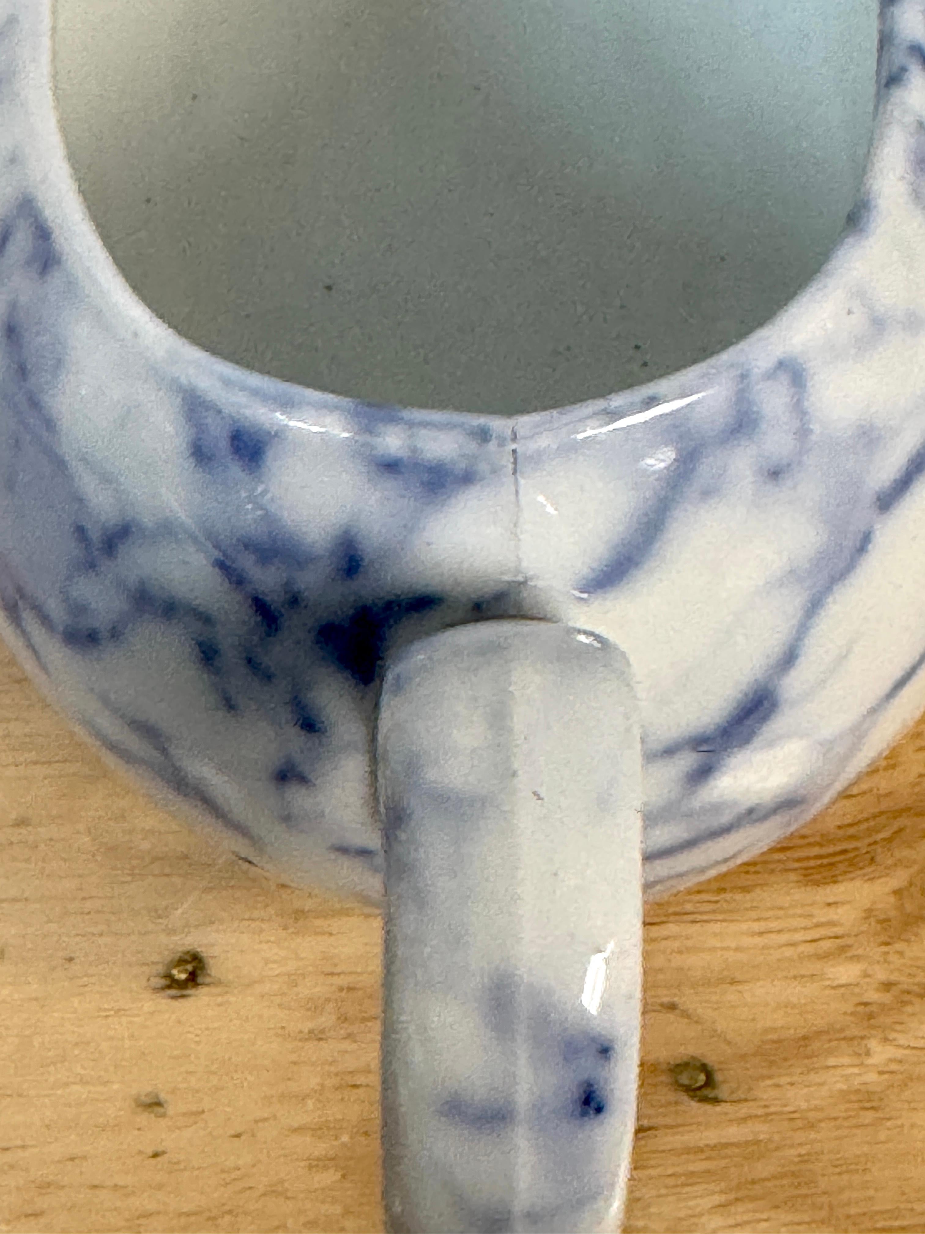 Rare 19th C. English Blue & White Marbleized Porcelain Bourdaloue For Sale 2