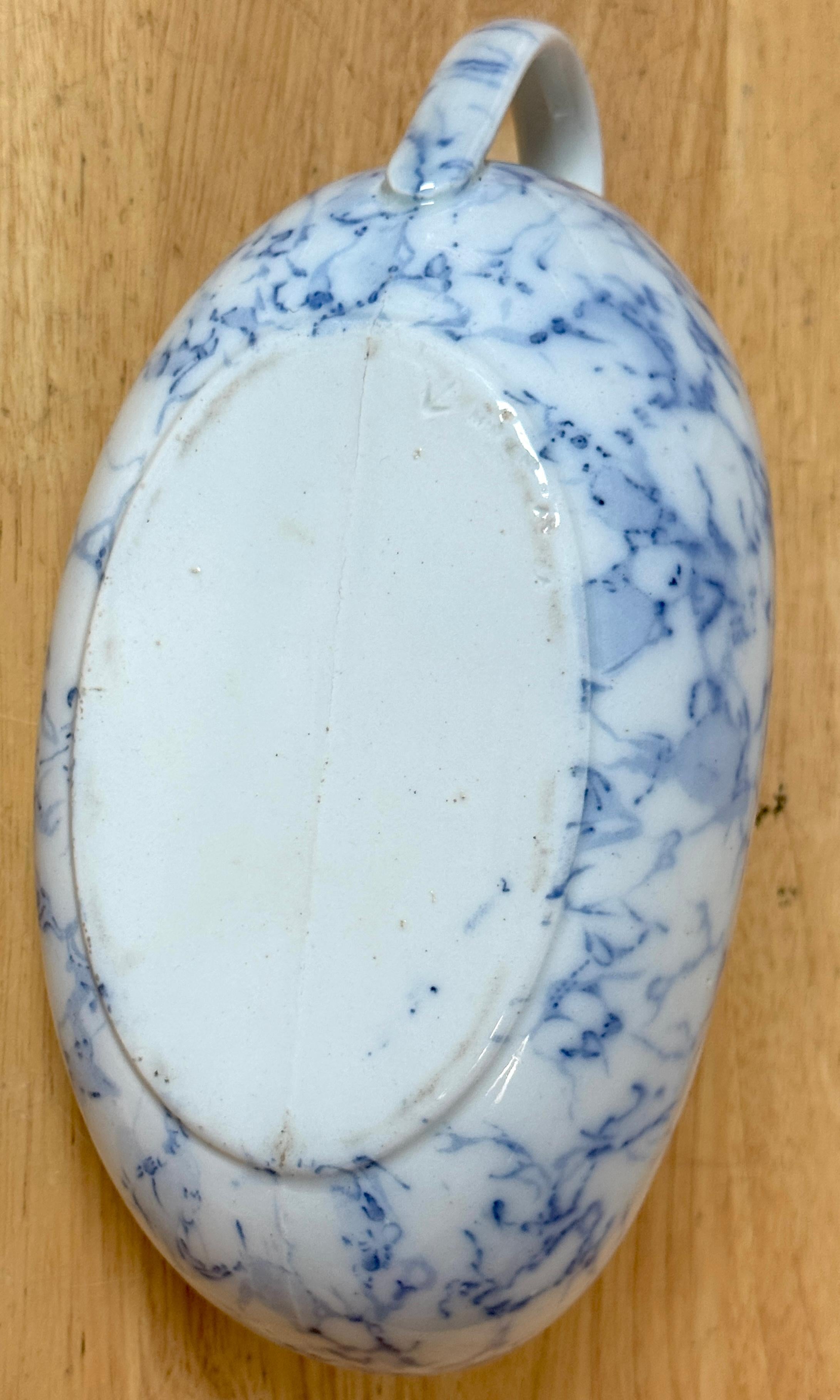 Rare 19th C. English Blue & White Marbleized Porcelain Bourdaloue For Sale 3