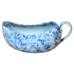 Rare 19th C. English Blue & White Marbleized Porcelain Bourdaloue