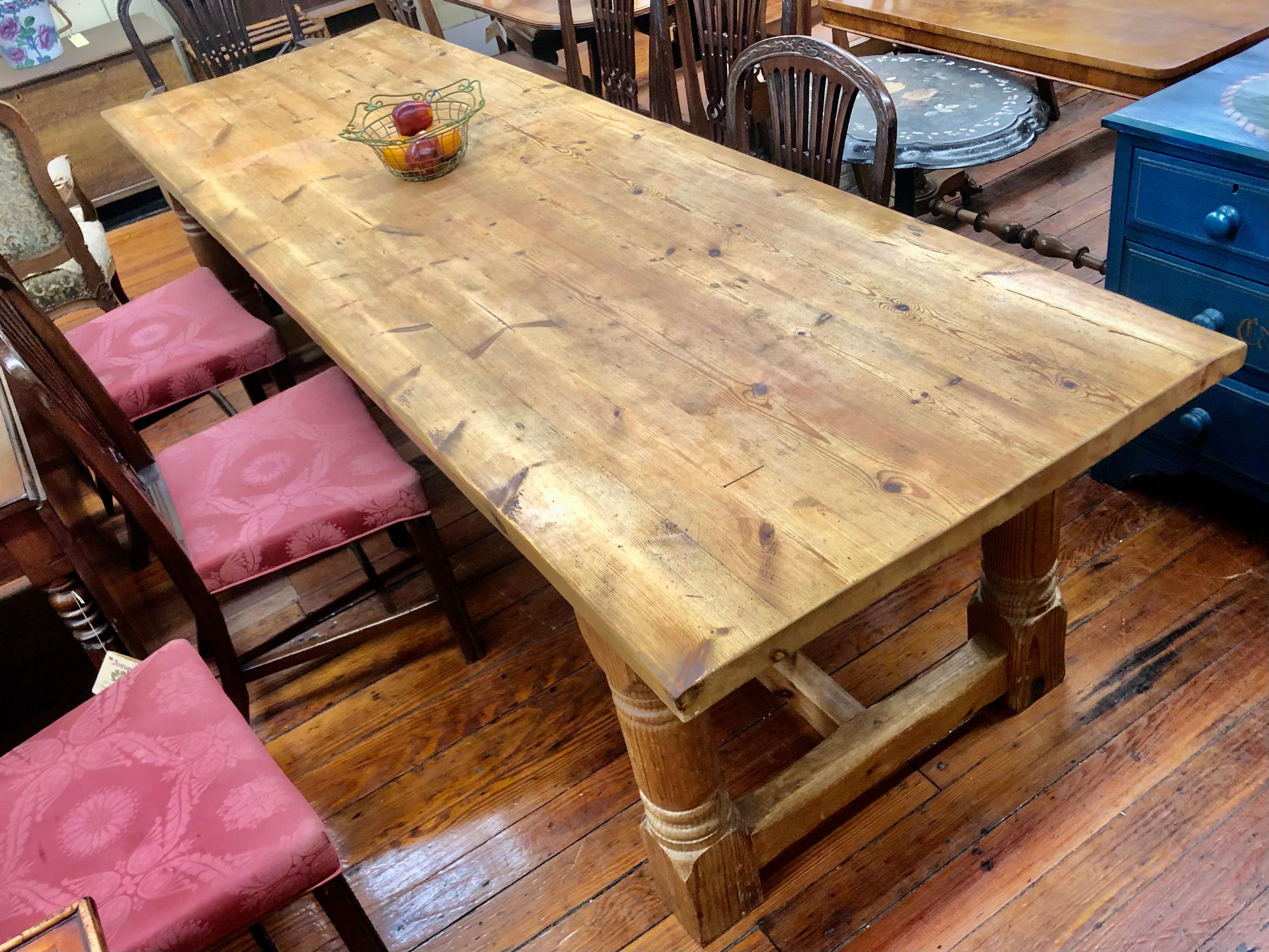 Rare 19th Century English Unusually Long Pine Farmhouse Table 6