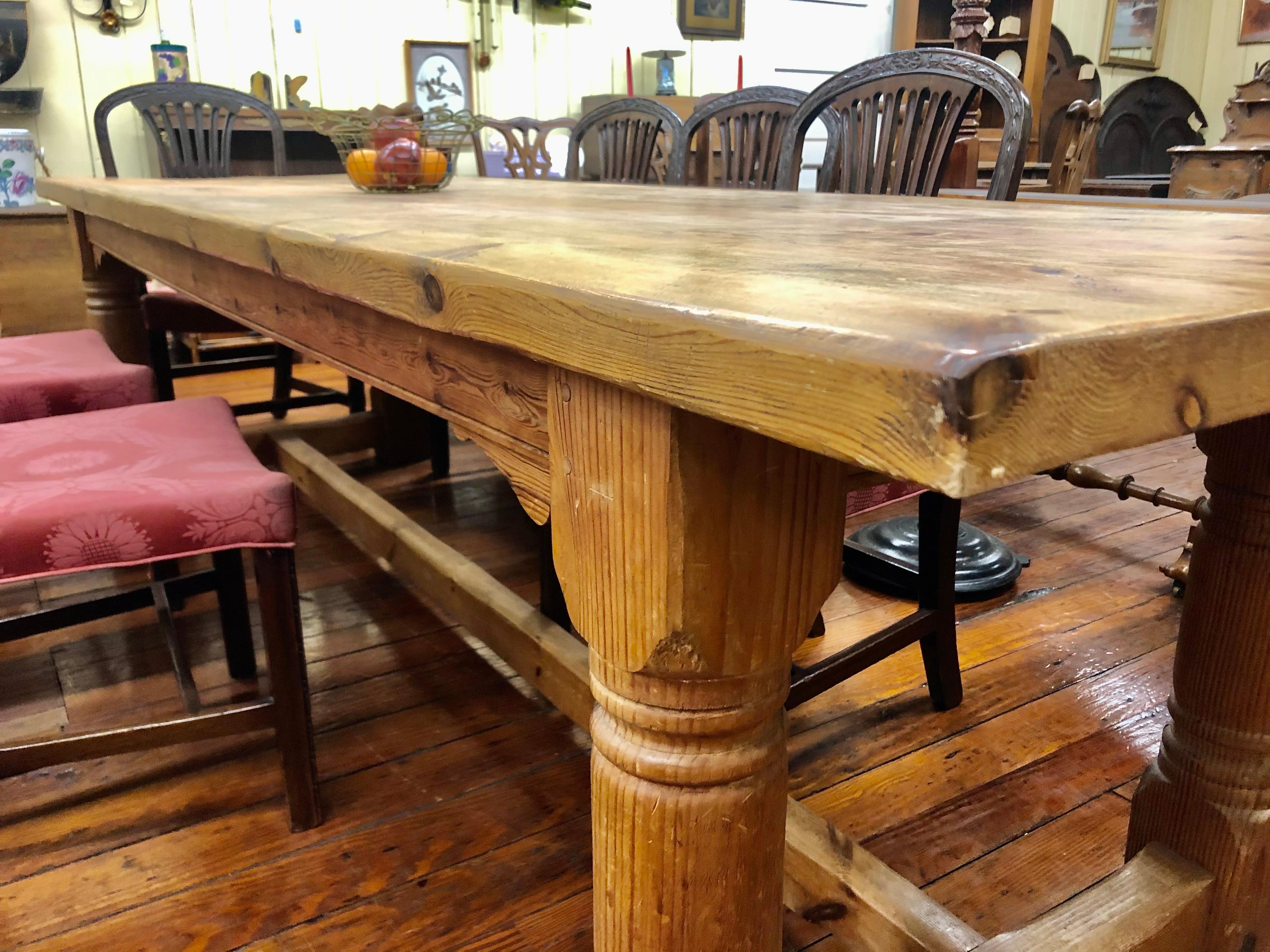 Rare 19th Century English Unusually Long Pine Farmhouse Table 7