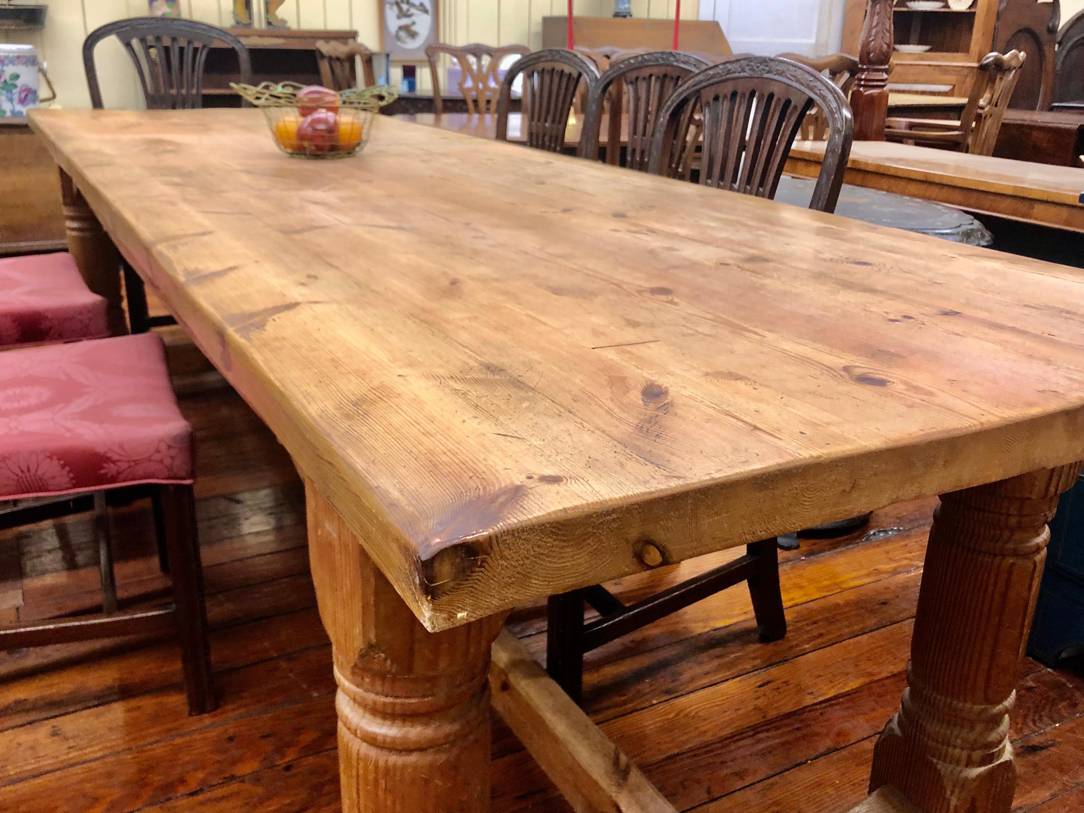 Rare 19th Century English Unusually Long Pine Farmhouse Table 10