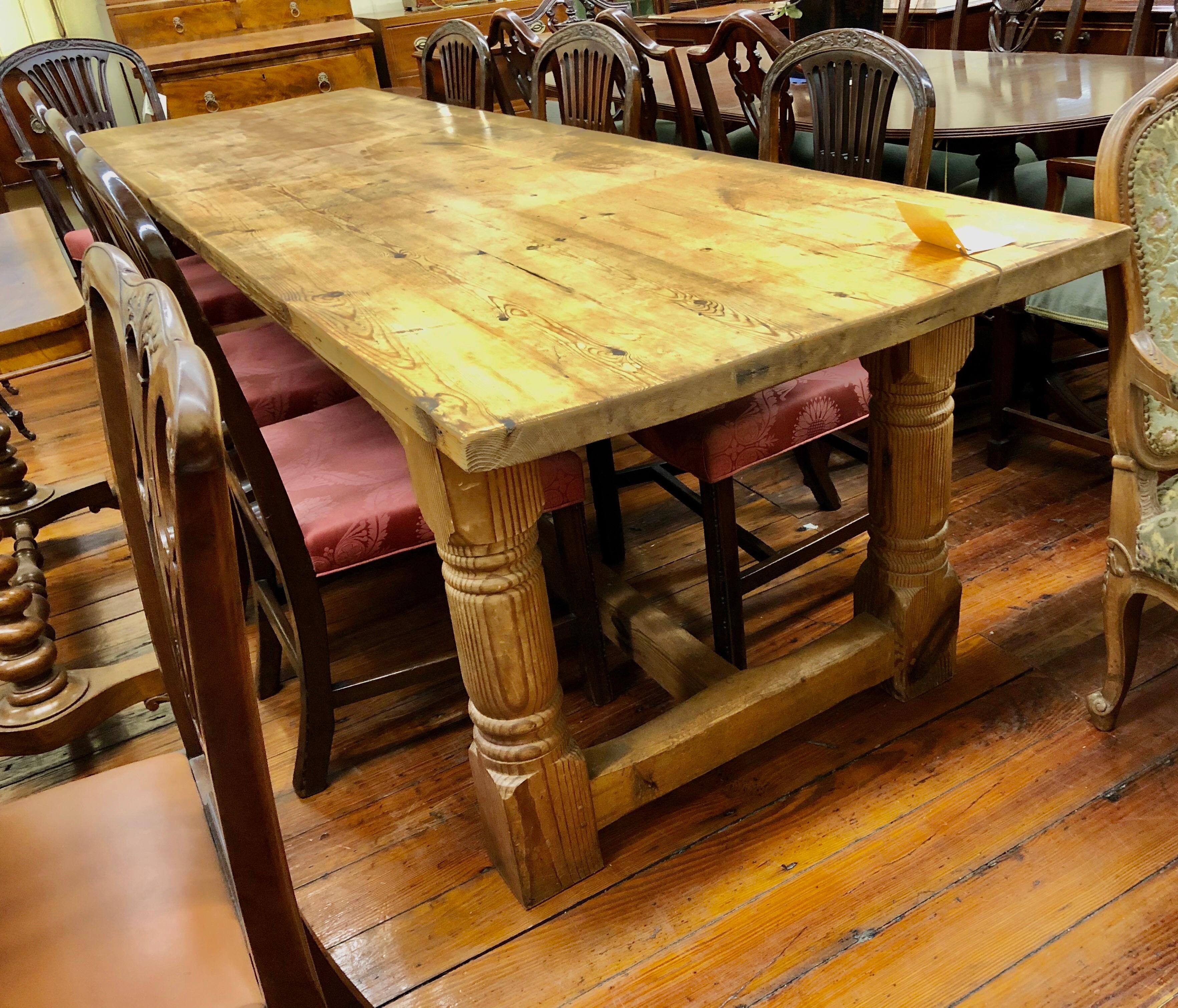 Rare 19th Century English Unusually Long Pine Farmhouse Table In Good Condition In Charleston, SC