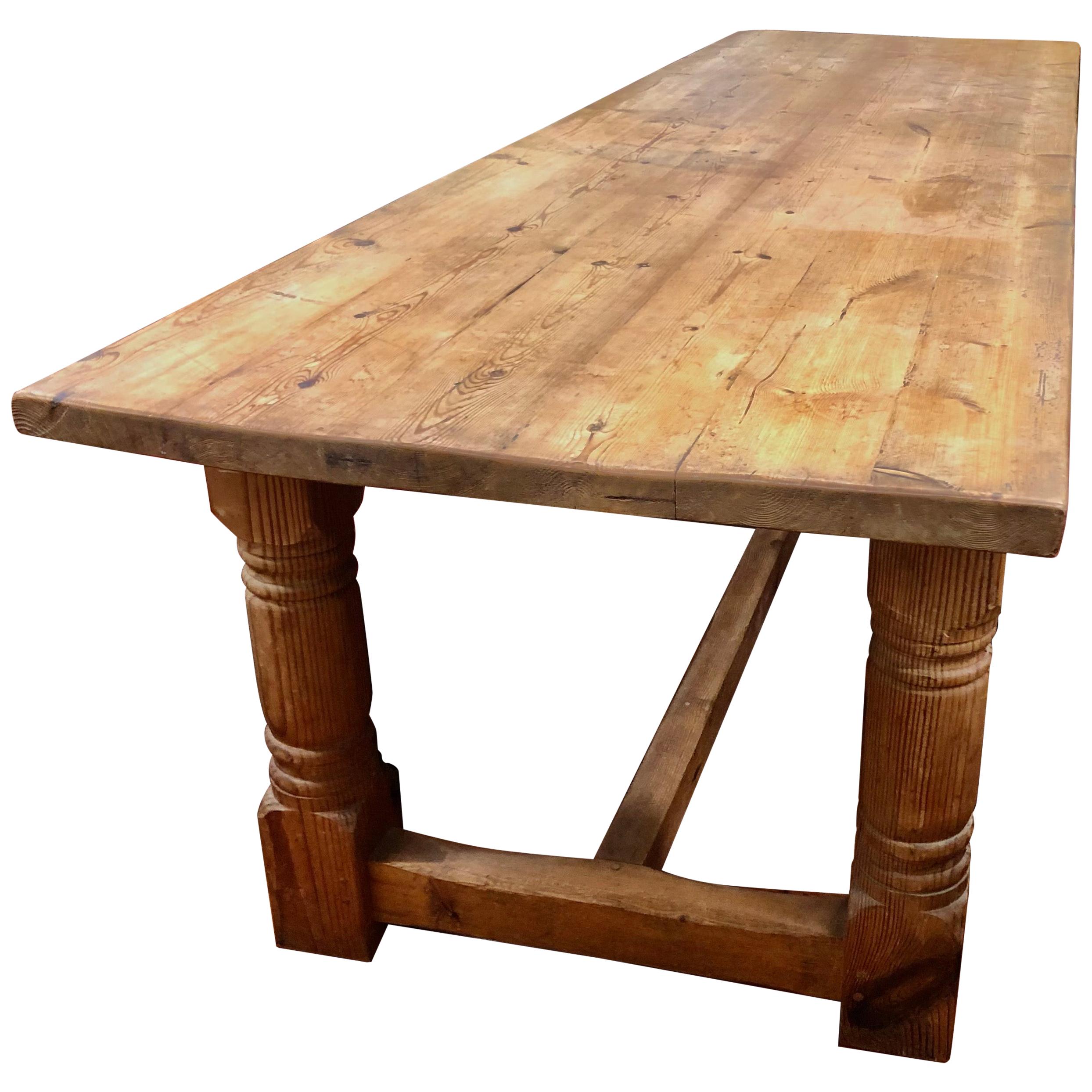 Rare 19th Century English Unusually Long Pine Farmhouse Table