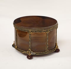 Rare 19th C. French Round Form Agate and Ormolu Mounted Box w/ Agate Ball Feet