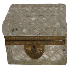 Vintage Rare 19th C Heavy Hand Diamond Cut French Clear Crystal Glass Bronze Mount Box