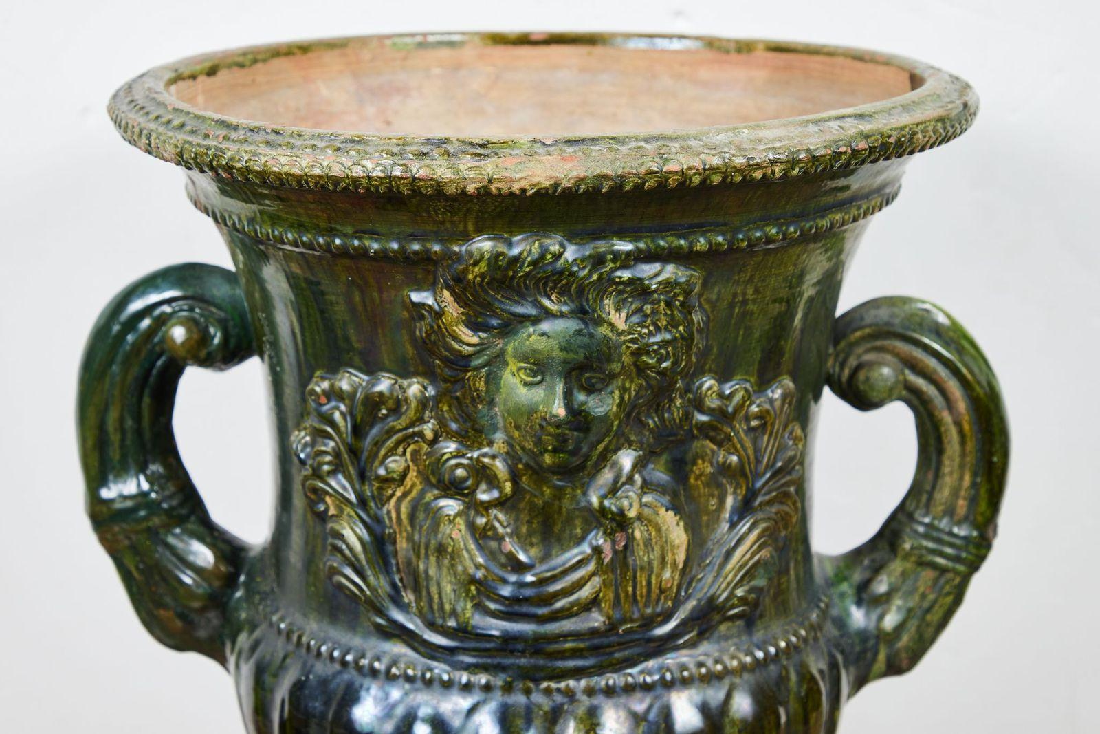 Rare, 19th C., Sicilian, Green Glazed Urns In Good Condition For Sale In Newport Beach, CA
