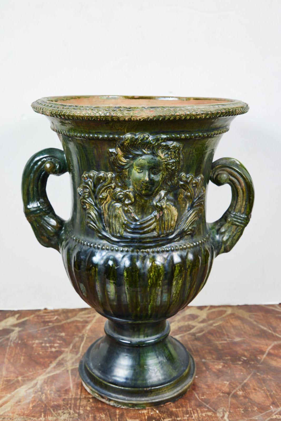 Mid-19th Century Rare, 19th C., Sicilian, Green Glazed Urns For Sale