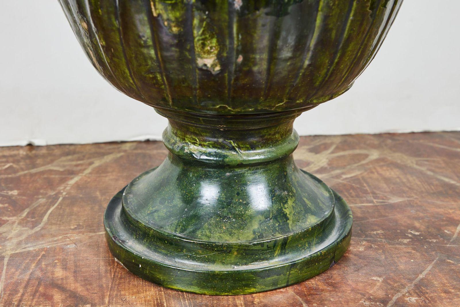 Rare, 19th C., Sicilian, Green Glazed Urns For Sale 1