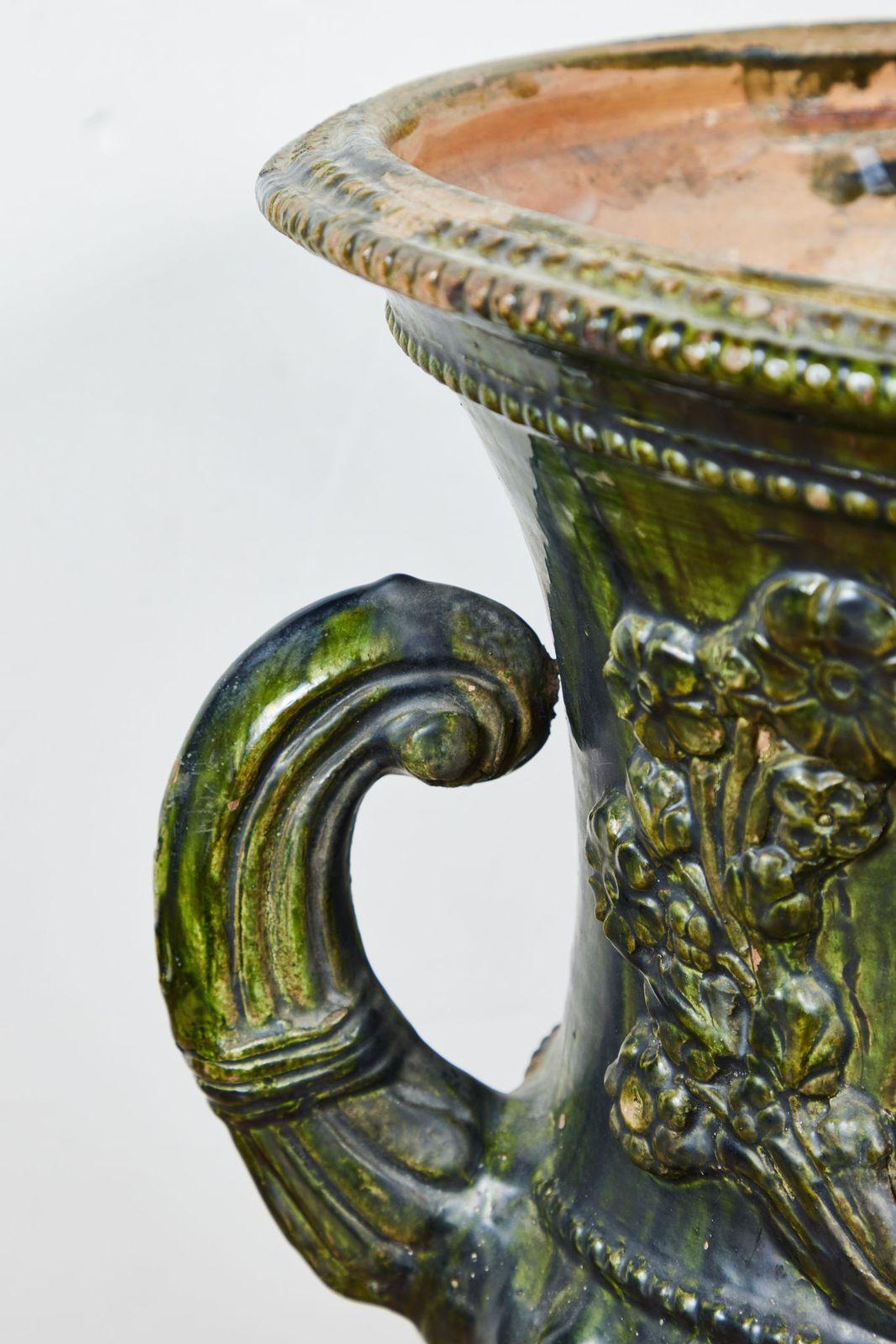 Rare, 19th C., Sicilian, Green Glazed Urns For Sale 2