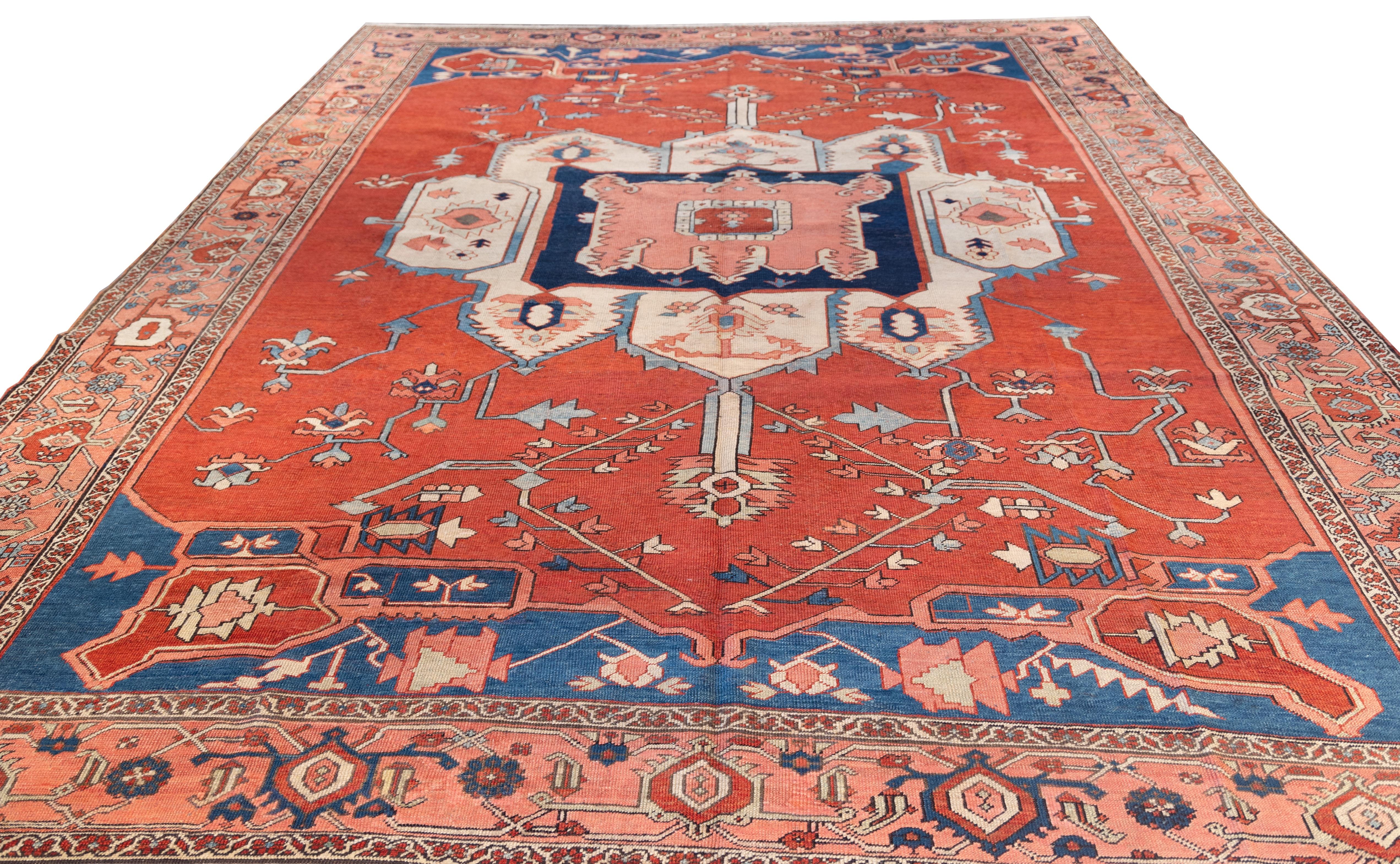 Hand-Woven Rare 19th cent. Serapi tribal rug For Sale
