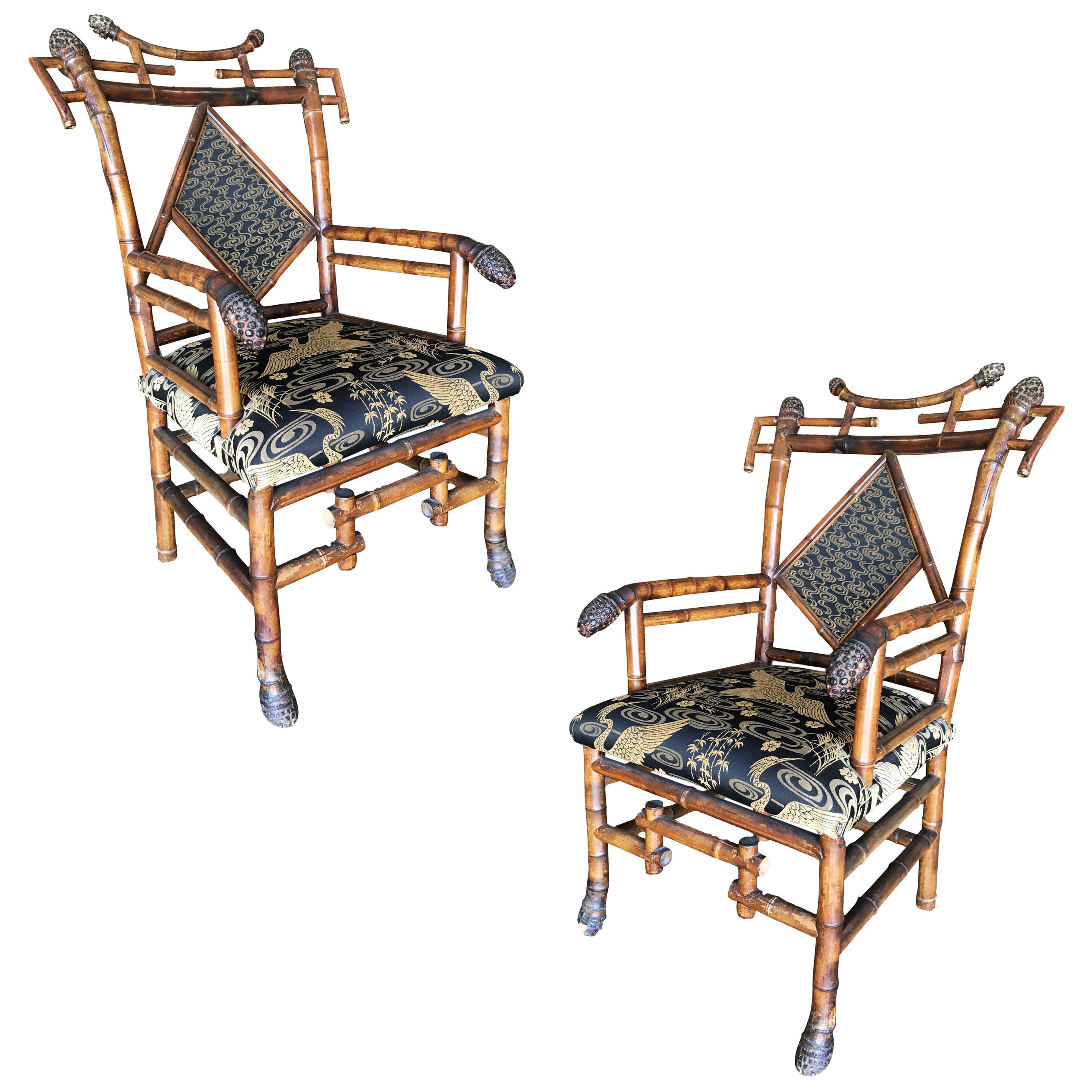 Rare 19th Century Aesthetic Movement Bamboo Salon Chair, Pair