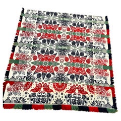 Rare 19th Century American Jacquard Coverlet with Compass Stars