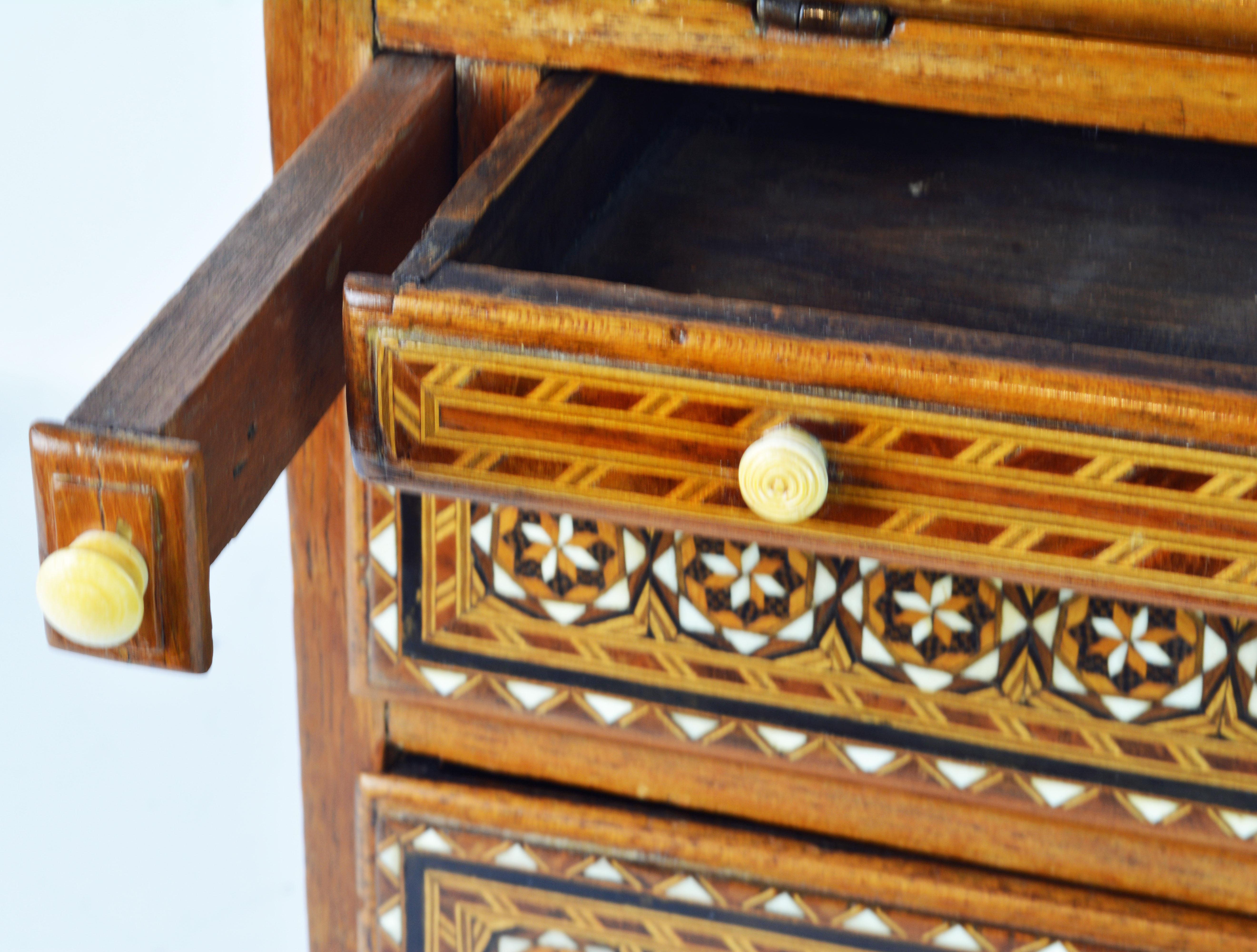 Rare 19th Century Anglo-Indian Bone Inlaid Miniature Slant Front Desk 7