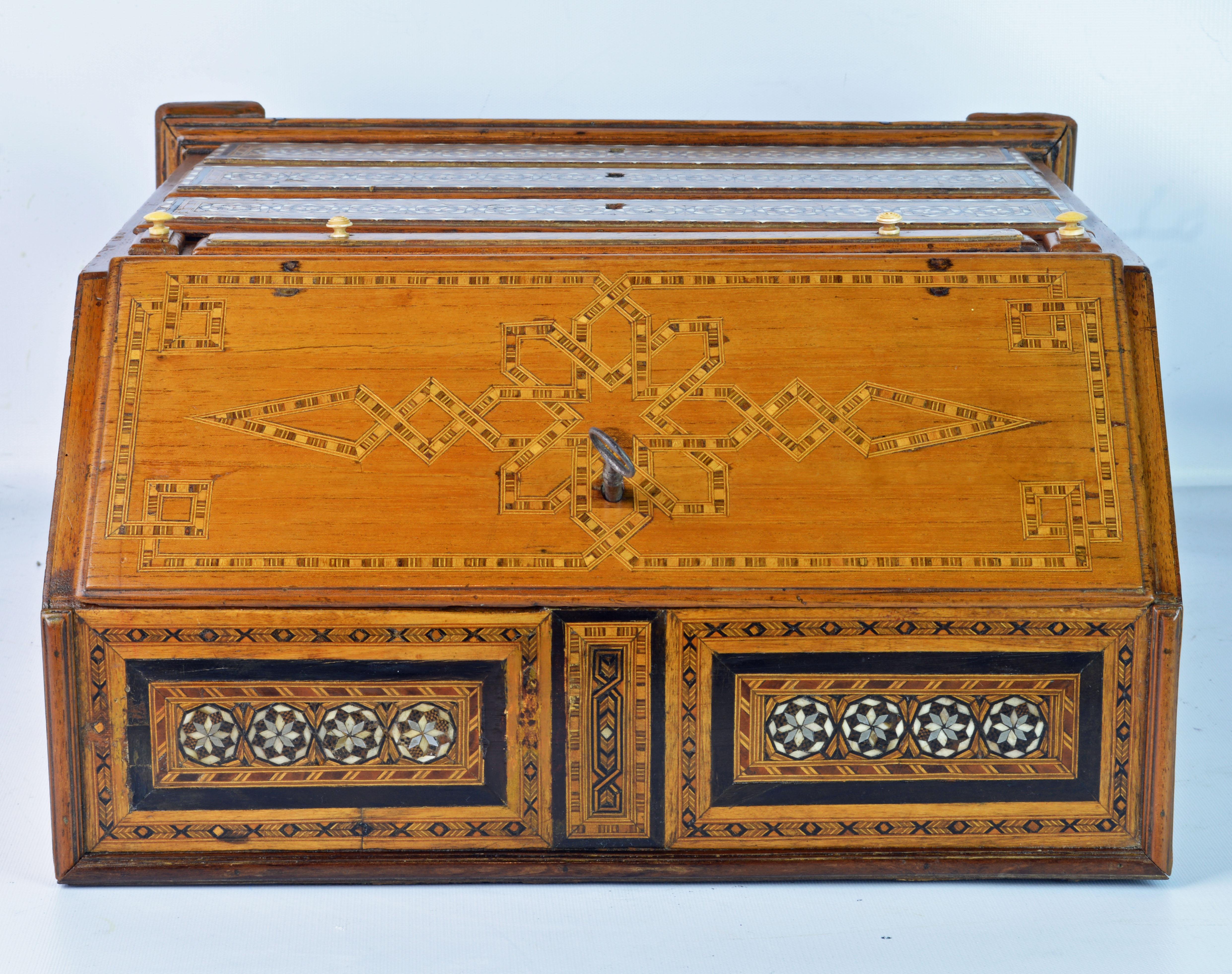 Rare 19th Century Anglo-Indian Bone Inlaid Miniature Slant Front Desk 9