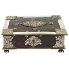 Rare 19th Century Anglo Indian Repousse Silver Mounted Tortoise Shell Box