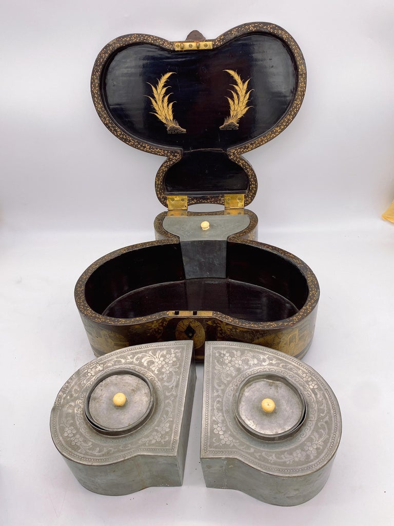 Lot De 2 Boîtes à Thé Anciennes En Métal Laqué Rouge