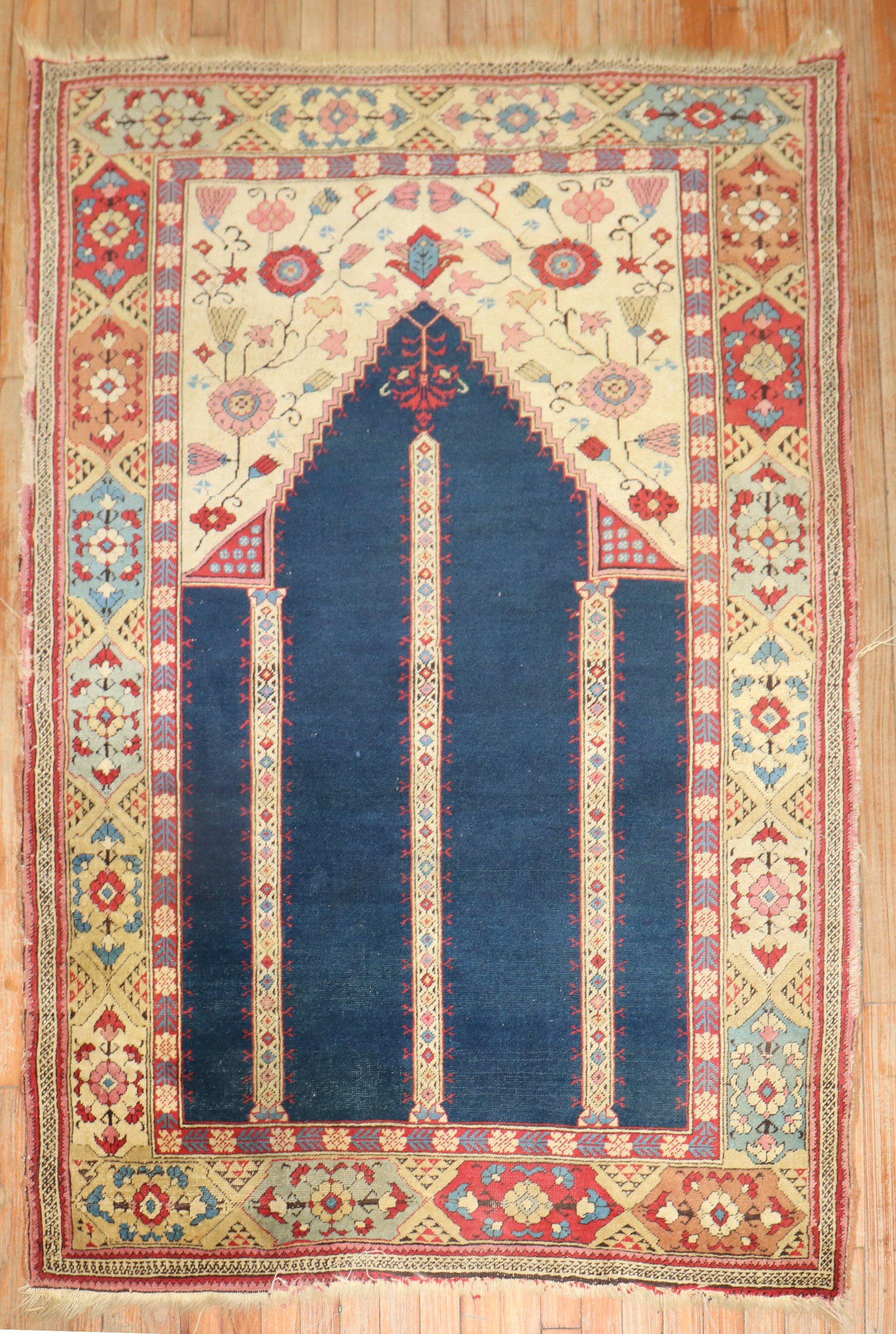 Wool Zabihi Collectio 19th Century Antique Romanian Translvanian Tuduc Prayer Carpet  For Sale