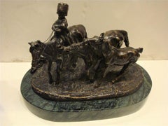 Rare 19th Century Antique Russian Bronze of a Boy Horse Group Evgeni Lanceray