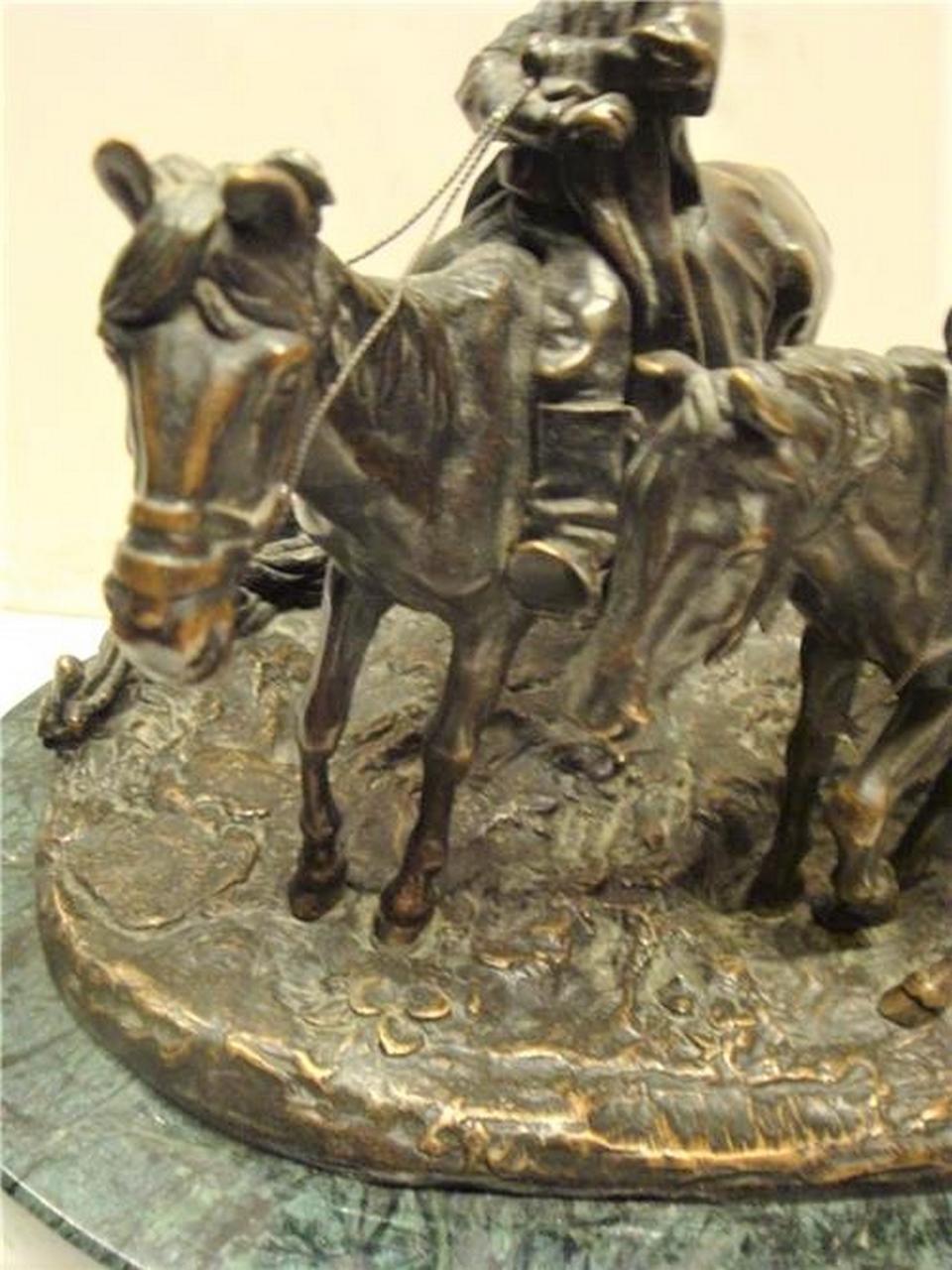 Seltene antike russische Bronze einer Jungenpferdgruppe Evgeni Lanceray aus dem 19. Jahrhundert für Damen oder Herren im Angebot